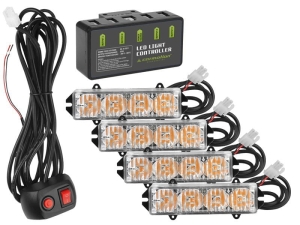 Lampki ostrzegawcze 12/24V 16W, zestaw 4 szt. z kontrolerem i pilotem na kablu