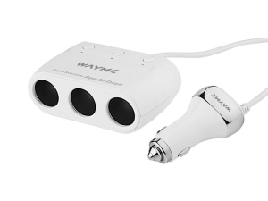 WAYME Rozgałęziacz zapalniczki 12/24V potrójny z włącznikami + 2x USB QC3.0 + 2x USB 3.6A, kabel 120 cm