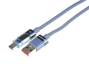 WAYME Kabel do ładowania i synchronizacji, w oplocie z mikrofibry, 100 cm, USB > USB-C, max 66W z wyświetlaczem, niebieski