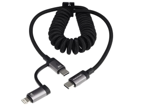 WAYME Kabel do ładowania i synchronizacji, w oplocie z mikrofibry, spiralny, 50 - 150 cm, USB-C > USB-C / Lightning, max 60W