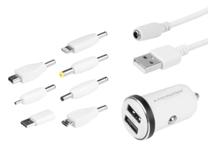 Ładowarka uniwersalna 2x USB 3.4A +kabel 120 cm + 7 końcówek, biała