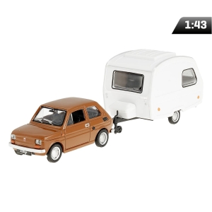 Model 1:43 Zestaw Fiat 126p + przyczepa Niewiadów Kemping, brązowy