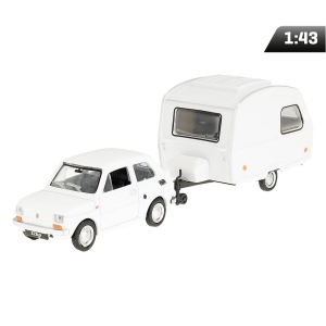 Model 1:43 Zestaw Fiat 126p + przyczepa Niewiadów Kemping, biały